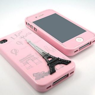 New Eiffel Tower Rhinestone Baby Pink Silicone case+Same Screen for 