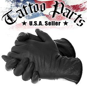 No Powder Black Box Latex Rubber Tattoo Body Piercing Gloves (Large 