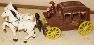   Iron Western Toy   Wells Fargo Stage Coach w/Two Horses, & Driver