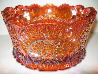 Marigold iridescent Carnival glass serving candy bowl diamond pattern 