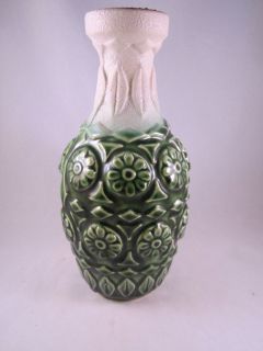 Vintage Bay Keramik German Vase   Green & White 1960s   70s