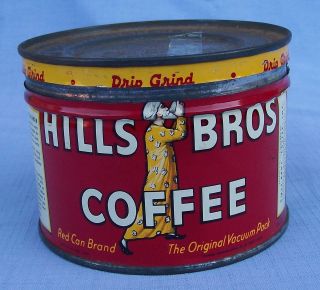 Vintage Hills Bros Coffee Tin   Red Can Brand 1/2 Pound RARE