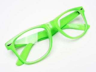 Super Neon Bright Green Clear Wayfarer Shades Glasses Unisex W275