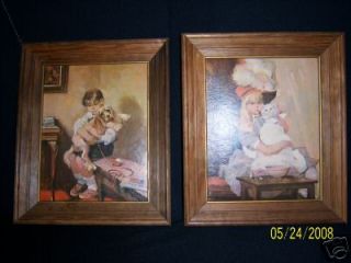 RICO TOMASO Framed Pictures Boy w/ Dog & Girl w/ Cat