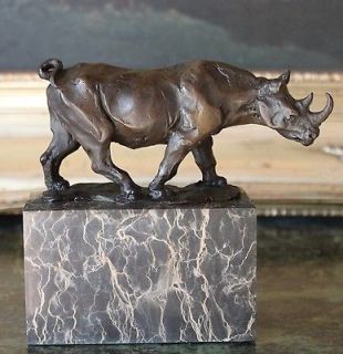 Black Rhino Safari Bronze Marble Statue Decor Bookend Jungle Room Art 