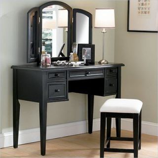 Powell Furniture Black Antique Wood Makeup Vanity Table w/Mirror 
