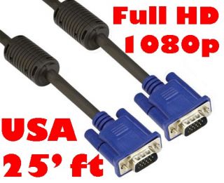 25 Feet 25 Ft SVGA VGA Male to MALE MM PC Monitor TV Cable Support 