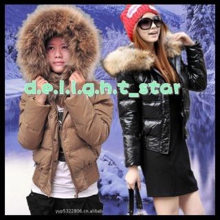   star Womens Down Parkas 100% Raccoon Fur Neck Winter Jacket Coat