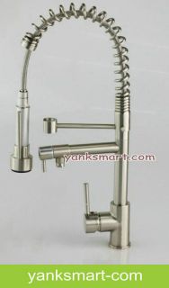 Nickel Brushed Double Water Spout Pull Out Kitchen Sink Mixer Tap 
