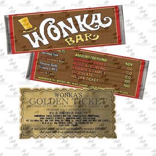 Willy Wonka Golden Ticket candy bar wrapper invitation + Party 