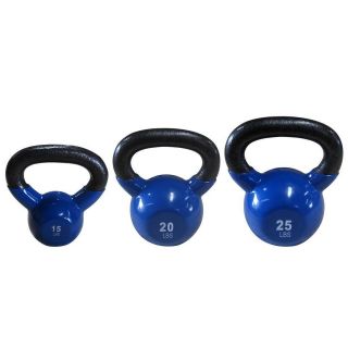Solid Cast Iron Vinyl Coated 15 20 and 25 lbs Kettlebell set  Ship 