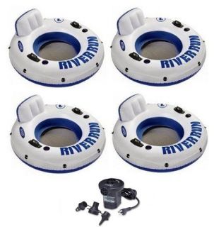 INTEX River Run I Inflatable Floating Tubes (Set of 4) & Quick Fill 
