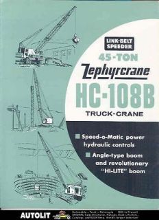 1964 Link Belt Speeder 45Tn Zephyr Truck Crane Brochure