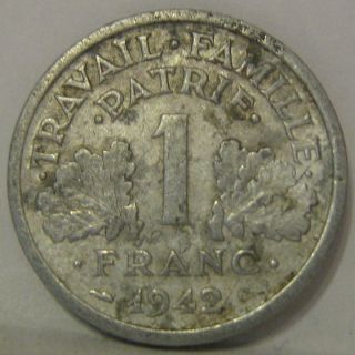 FRANCE 1 Franc 1942 K&K Coin #H0418 World War II Coinage Vichy 