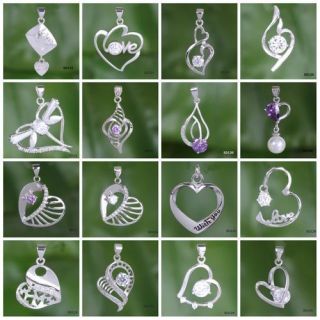 Many styles Heart Crystal Dangle 925 sterling silver Charm pendant fit 
