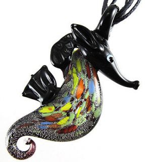Lifelike Sea Horse Hippocampus Lampwork Art Murano Glass Pendant 