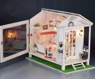 DIY LIGHT wooden LED Dollhouse miniatures beach house seaview bay 