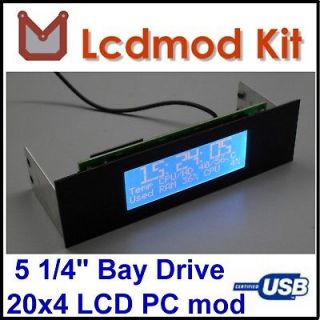   USB HD44780 204 Blue LCD Smartie Computer Case Bay Drive PC Modding