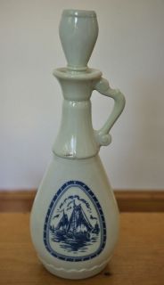 Vtg DUTCH Windmill Milk Glass Delft Liquor Bottle Jug Decanter Beams 