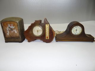   Vintage Broken Small Wood Metal Kaiser Telechron AB 716 Alarm Clocks