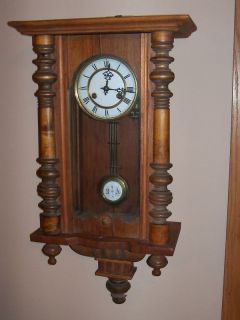 Vintage Wall Clock German Porcelain Face & Pendulum NR