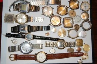 VINTAGE LOT WATCHES & WATCH PARTS, PEUGEOT BULOVA GRUEN ELGIN SEIKO 