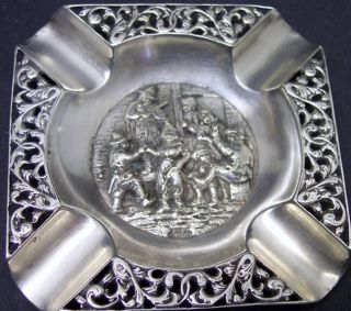 Antique Ornate Dutch Silver Ashtray Repousse Hallmarked