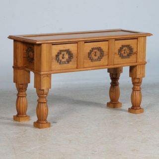 Antique Danish Pine Sideboard/Console Table,Carved Detail With 