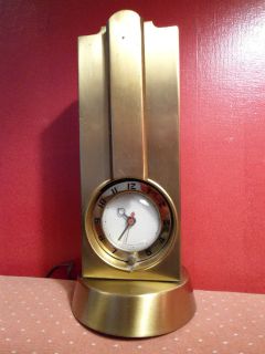   Rare Art Deco Brass Clock Lamp Light Desk Mantle Clock, Runs Well