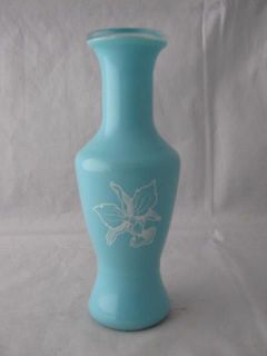 Vintage Blue Glass Plastic Flower Design Vase