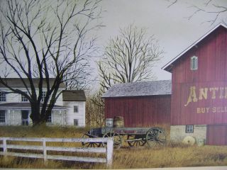 ANTIQUE BARN PRINT BY BILLY JACOBS ANTIQUES BUY SELL TRADE WRITTEN ON 