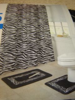 Zebra Wild Animal Print Black & White Bath Shower Curtain Rug Mat