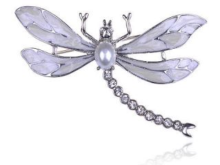 Enamel Wing Czech Crystal Rhinestone Faux Pearl Dragonfly Fashion Pin 