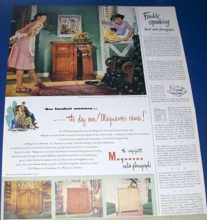 1948 Magnavox radio phonograph Ad ~ happy housewife in apron