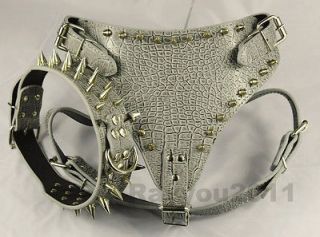   New Spiked&Studded Leather Dog Harness&Collar SET for Pit Bull Mastiff
