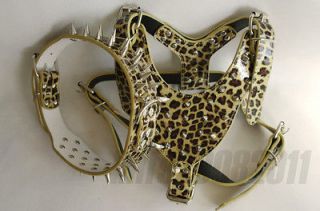   New Leather Spiked&Studded Dog Harnesses Set for Pit Bull Mastiff
