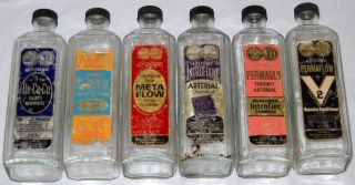 Set of 6 Different Dodge Embalming Fluid Bottles Paper Labels and 