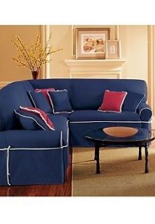 NEW~2 SUREFIT RECLINER SECTIONAL SLIPCOVER~NATU​RAL DUCK WITH TRIM