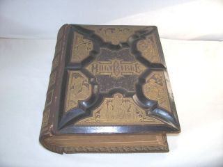 ANTIQUE PICTORIAL FAMILY HOLY BIBLE 1887 LEATHER KING JAMES & REVISED 