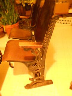 Two Attached Antique Folding Theater Seats cast iron frame and wood 