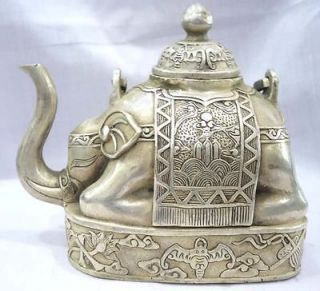 Chinese Tibet silver elephant shape figure teapot