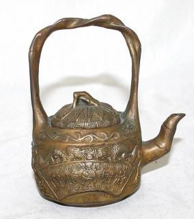 Antique Japanese Bronze Teapot Dragons 1920s