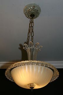 Antique vintage glass art deco light fixture ceiling chandelier cream