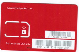 Lot of 100 Red Pocket Mobile gsm sim card works on At&t network