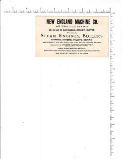 4173 New England Machine Co trade card printing press, steam engine 