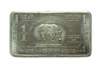 Troy OZ Lead Bullion Rhino Bar/Ingot .999 Fine   Amagi Metals
