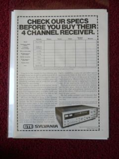 1973 Print Ad GTE Sylvania 4 Channel Receiver ~ Check Our Specs