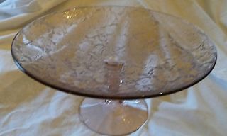   Pink Depression Glass Cake Stand with Roses & Flowers Etched in Glass
