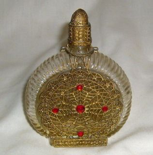 ANTIQUE BEJEWELED FRENCH OR AMERICAN METAL SPIDER WEB FILIGREE PERFUME 