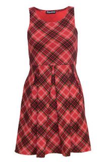 WOMENS CHECK TARTAN CHECK TAILORED SKATER BELTED DRESS LADIES BODYCON 